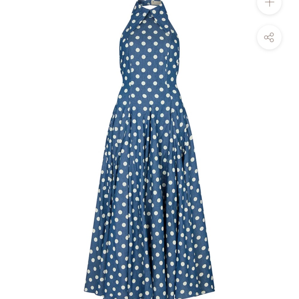 Polka Dot Halter Neck Blue Dress